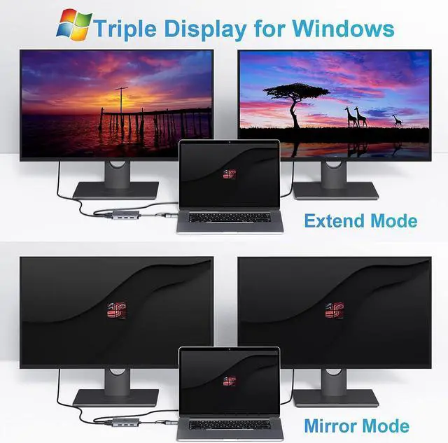 Alt view image 6 of 7 - LIONWEI USB 3.0 to Dual HDMI Docking Station for Windows & macOS, USB C Adapter 2 Monitor Splitter for MacBook Pro/Air/M1/M2/Dell/HP/Lenovo/Surface