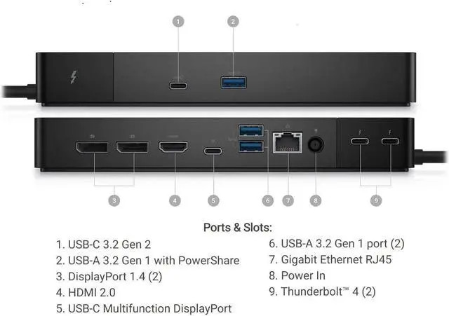 Alt view image 5 of 7 - Dell WD22TB4 Thunderbolt 4 Dock - 2 Thunderbolt 4 Ports, Up to 5120 x 2880 Video Res, HDMI 2.0, DP 1.4, USB-C, USB-A, Gigabit Ethernet LAN Port