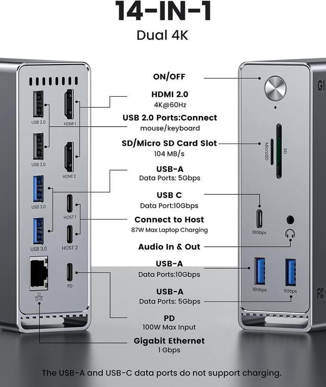 MacBook Pro Docking Station, 14-in-2 Dual USB C Docking Station
