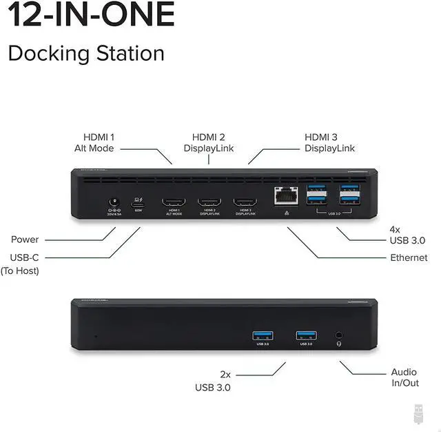 Alt view image 3 of 7 - USB C Triple Display Docking Station with Laptop Charging for Thunderbolt USB4 or USB C Systems Compatible with Windows macOS ChromeOS laptops (3X HDMI 6X USB 5Gbps Ports 60W USB PD)