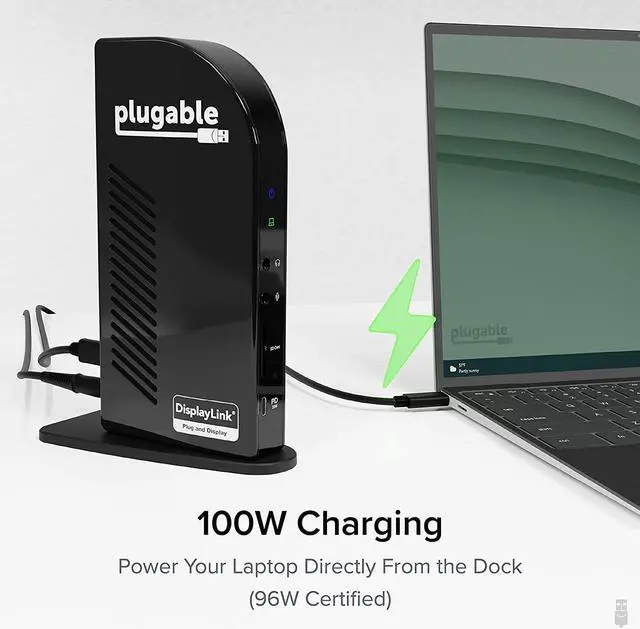 Alt view image 5 of 7 - Plugable 14-in-1 USB C Docking Station with 4X HDMI, Quad Dock with 100W Charging, 4X HDMI Displays, Compatible with Windows, Thunderbolt, USB-C (4X USB, 1x USB-C, Ethernet, SD Card, Audio)