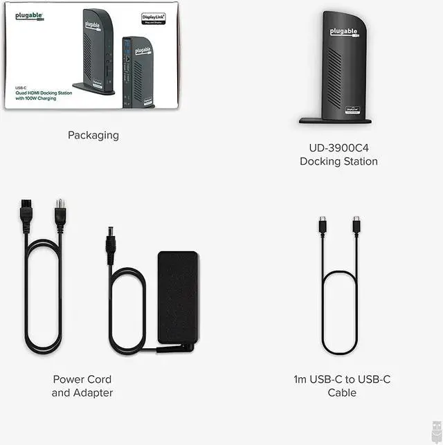 Alt view image 7 of 7 - Plugable 14-in-1 USB C Docking Station with 4X HDMI, Quad Dock with 100W Charging, 4X HDMI Displays, Compatible with Windows, Thunderbolt, USB-C (4X USB, 1x USB-C, Ethernet, SD Card, Audio)
