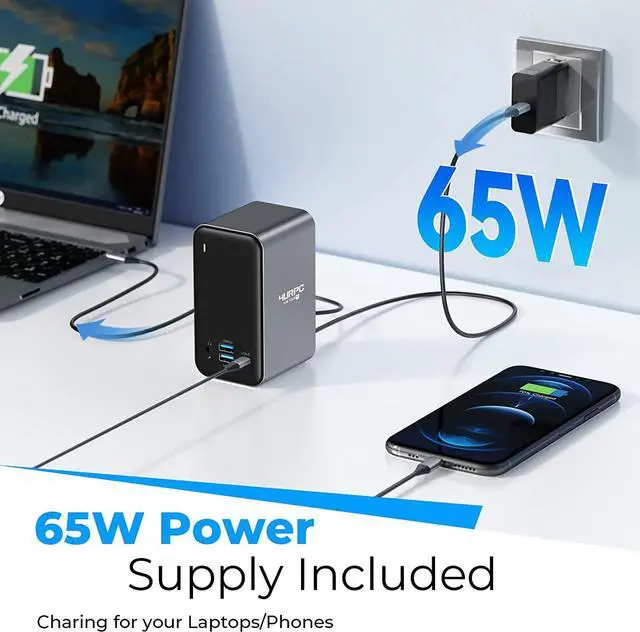 Alt view image 3 of 7 - USB C Docking Station Dual Monitor, Dual HDMI USB C Dock, Laptop Docking Station with 2 HDMI Ports, VGA, 7 USB, 65W Power Adapter, Ethernet, SD/TF, Audio/Mic for Windows, and ChromeOS