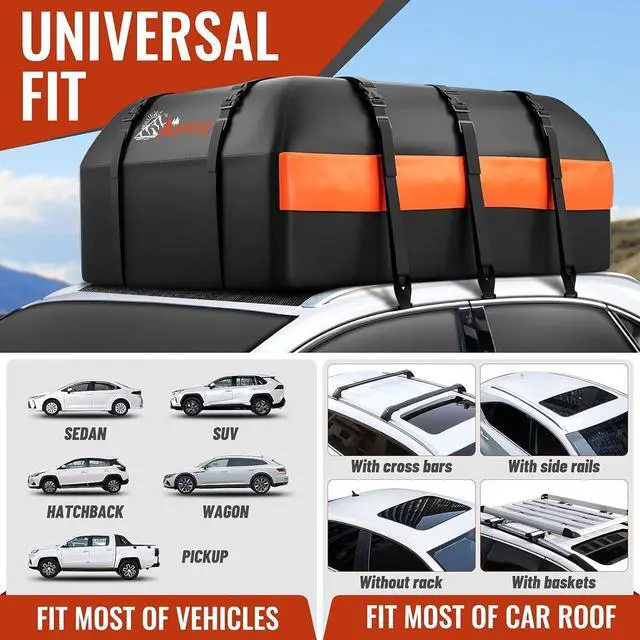 Alt view image 5 of 7 - Car Rooftop Cargo Carrier Bag, 15 Cubic Feet Waterproof Heavy Duty 840D Car Roof Bag for All Vehicle with/Without Racks - Anti-Slip Mat, 6 Door Hooks, Storage Bag, 2 Extra Straps, Luggage Lock