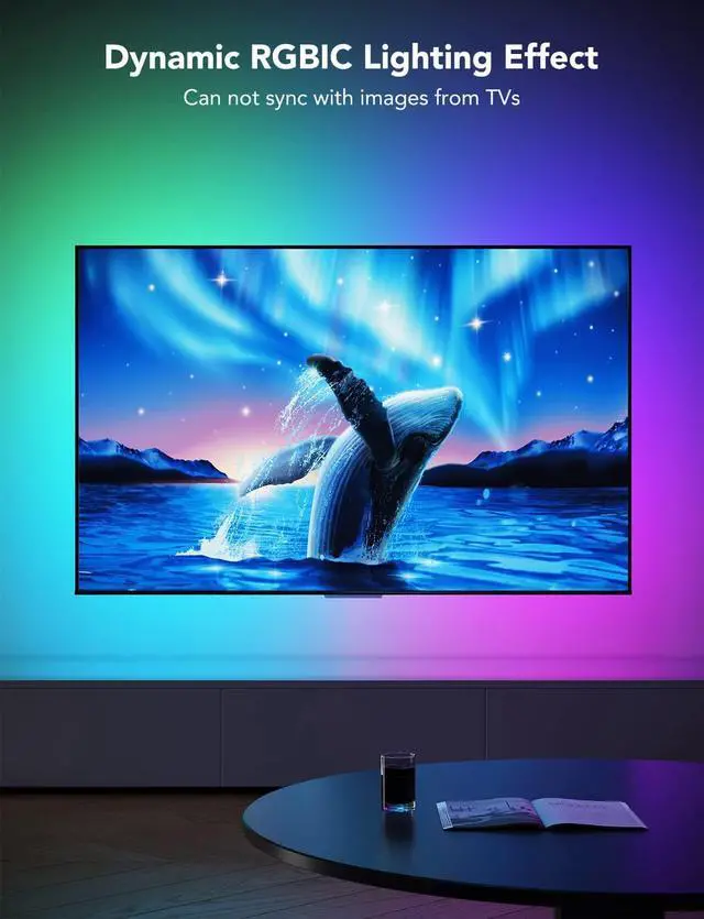 Alt view image 2 of 7 - TV LED Backlight RGBIC Smart LED Strip Lights for 55-65 Inch TVs Bluetooth and Wi-Fi APP Control Works with Alexa & Google Assistant Music Sync 99+ Scene Modes Adapter