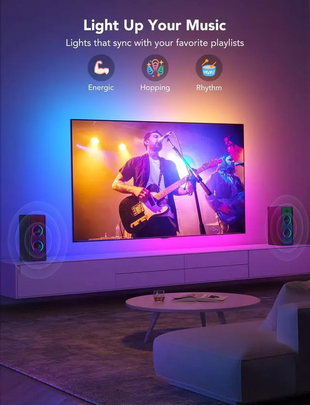 Alt view image 6 of 7 - TV LED Backlight RGBIC Smart LED Strip Lights for 55-65 Inch TVs Bluetooth and Wi-Fi APP Control Works with Alexa & Google Assistant Music Sync 99+ Scene Modes Adapter