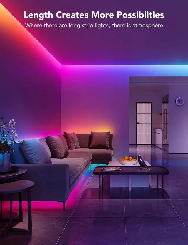 Alt view image 3 of 7 - RGBIC LED Strip Lights, 65.6ft Smart LED Lights for Bedroom, Bluetooth LED Strip Lights APP Control, DIY Multiple Colors on One Line, Color Changing LED Lights for Home Decor, 2 Rolls of 32.8ft