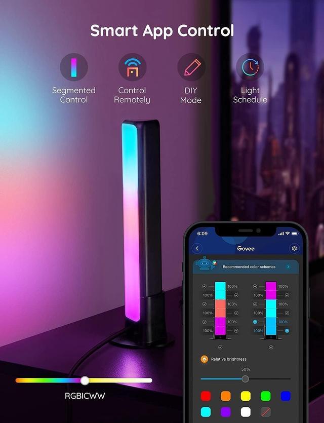 Alt view image 5 of 7 - Smart LED Light Bars Work with Alexa and Google Assistant RGBICWW WiFi TV Backlights with Scene and Music Modes for Gaming Pictures PC Room Decoration