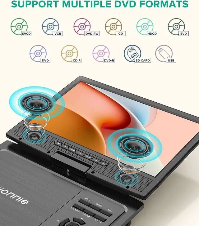 Alt view image 6 of 7 - Portable DVD Player Car Headrest Video Player with 10.5" Swivel Screen, 5-Hours Rechargeable Battery, Car Headrest Holder, Dual Speakers, Support USB/SD Card/Sync TV, All Regions