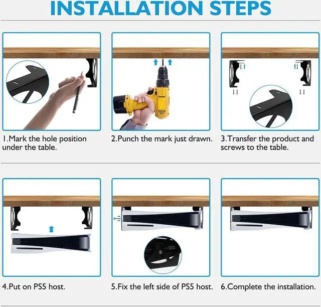 Alt view image 3 of 7 - FLEXI RODS Under Desk Holder for PS5, Stealth Mount for PS5, Metal Stand Compaitble with PS5 Disc & Digital Edition Console