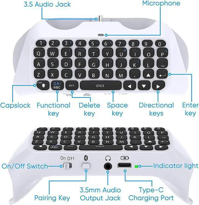 Alt view image 2 of 7 - Wireless Keyboard for PS5/PS5 Pro Controller,Bluetooth 3.0 Mini Chatpad | Message Game Keyboard Keypad Built-in Speaker with 3.5mm Audio Jack for Messaging and Gaming