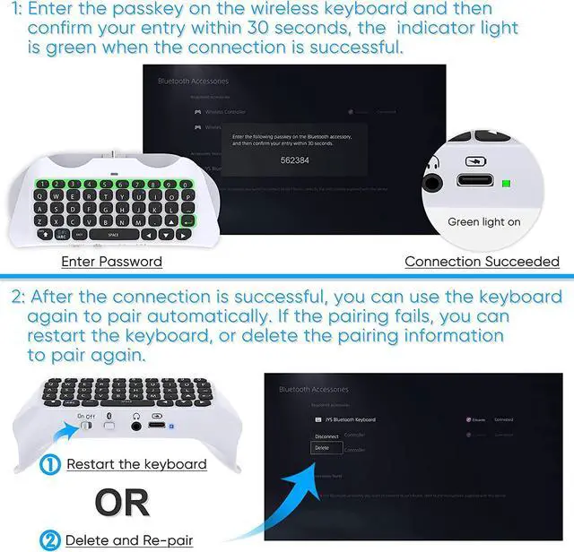 Alt view image 5 of 7 - Wireless Keyboard for PS5/PS5 Pro Controller,Bluetooth 3.0 Mini Chatpad | Message Game Keyboard Keypad Built-in Speaker with 3.5mm Audio Jack for Messaging and Gaming