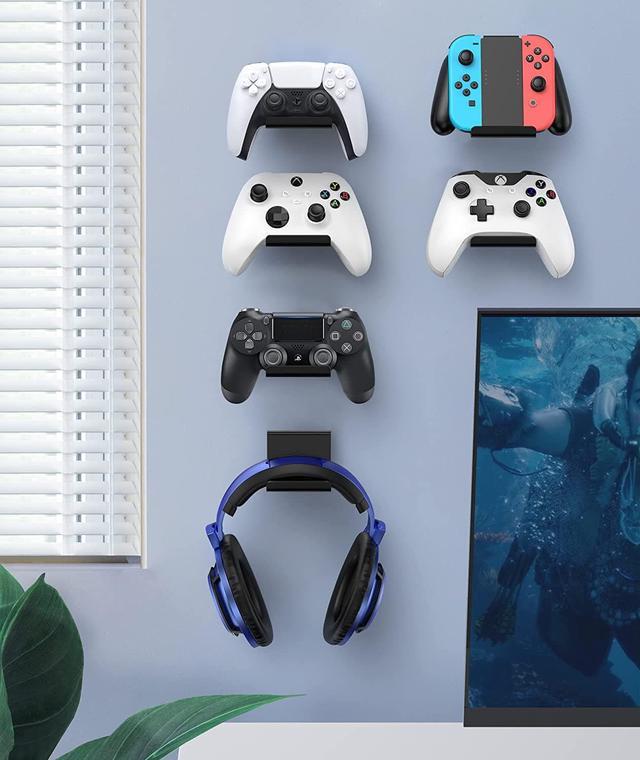 Alt view image 6 of 7 - 4 Pack Foldable Controller Wall Mount Holder for Xbox PS5 PS4 PS3 Switch Pro Strong Adhesive/Screw Upgraded Controller Stand Hanger with Anti-slip Pad Universal Gaming Remote & Headphone Accessories