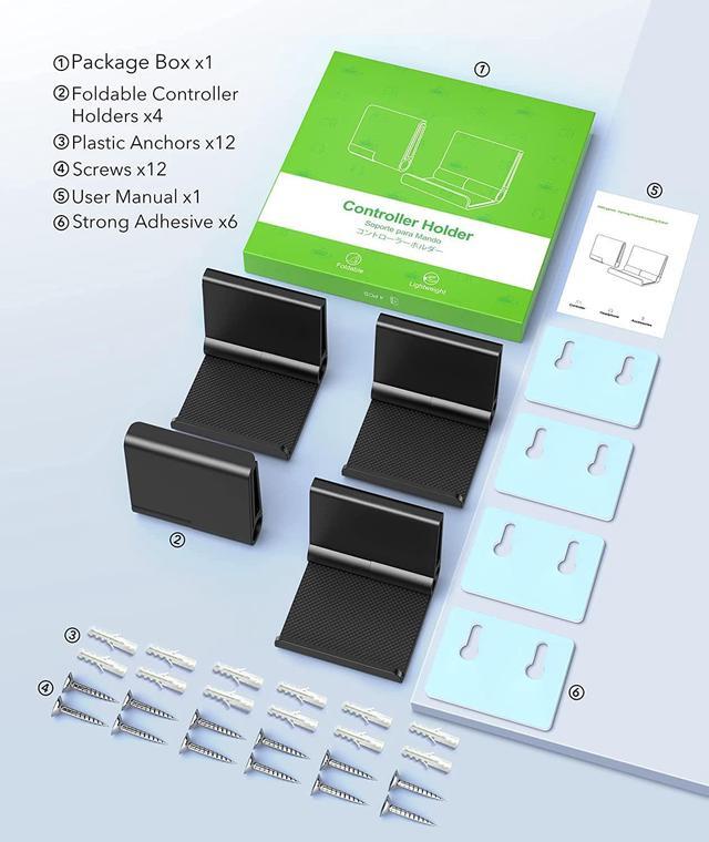 Alt view image 7 of 7 - 4 Pack Foldable Controller Wall Mount Holder for Xbox PS5 PS4 PS3 Switch Pro Strong Adhesive/Screw Upgraded Controller Stand Hanger with Anti-slip Pad Universal Gaming Remote & Headphone Accessories