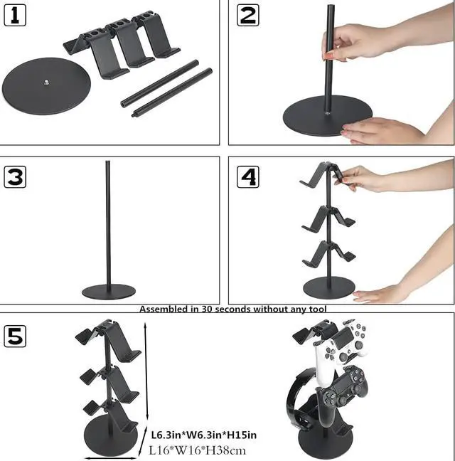 Alt view image 5 of 6 - KELJUN Controller Stand 3 Tier,Headphone Holder, Multi Adjustable Game Controller Headset Hanger for All Universal Gaming PC Accessories, Xbox PS4 PS5 Nintendo Switch(Smart Black)