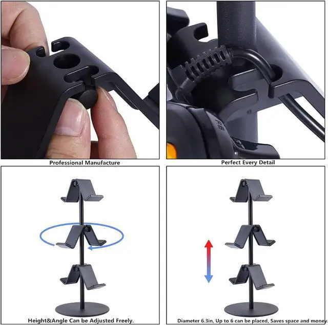 Alt view image 6 of 6 - KELJUN Controller Stand 3 Tier,Headphone Holder, Multi Adjustable Game Controller Headset Hanger for All Universal Gaming PC Accessories, Xbox PS4 PS5 Nintendo Switch(Smart Black)