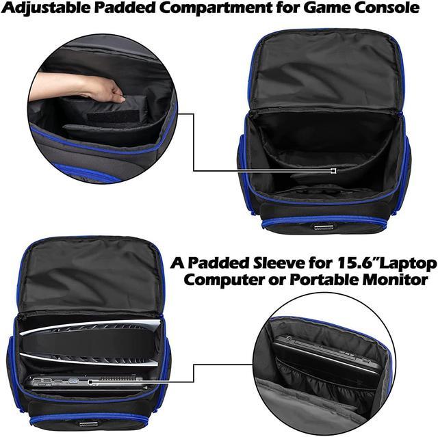 Trunab Gaming Console Backpack Compatible with PS5/PS5 Slim/PS4/PS4 Pro/PS4  Slim/Xbox One/Xbox One X/S, Travel Carrying Bag with Multiple Pockets for