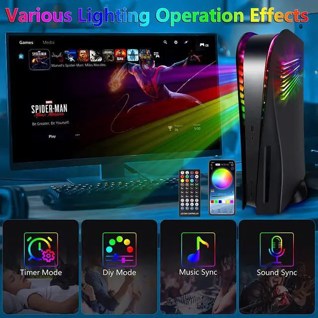 Alt view image 4 of 7 - PS5 Console Plate with Vent and RGB LED Light Strip, SIKEMAY Accessories 400+ Effects LED Light Ring Console Cover for Playstation 5, PS5 Side Plate Hard Shockproof Anti-Scratch Shell