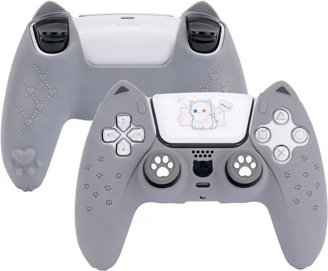 Main image of GeekShare Grey Cat Paw PS5 Controller Skin Anti-Slip Silicone Skin Protective Cover Case for Playstation 5 DualSense Wireless Controller (Grey)