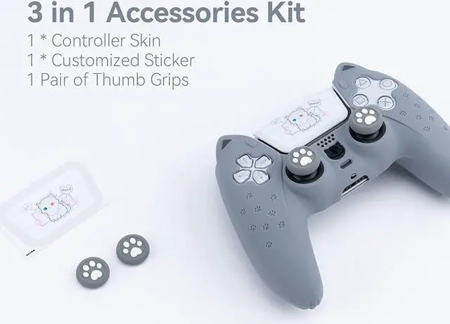 Alt view image 3 of 7 - GeekShare Grey Cat Paw PS5 Controller Skin Anti-Slip Silicone Skin Protective Cover Case for Playstation 5 DualSense Wireless Controller (Grey)