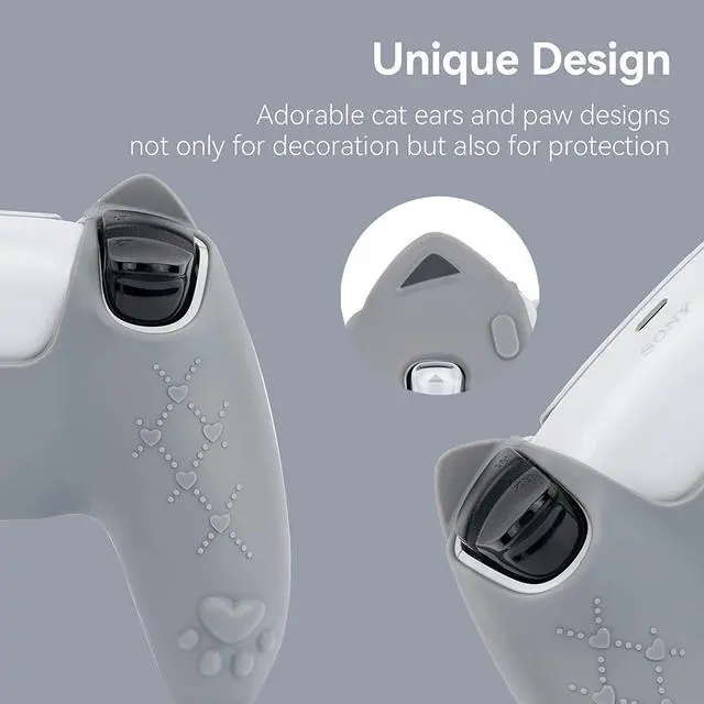 Alt view image 4 of 7 - GeekShare Grey Cat Paw PS5 Controller Skin Anti-Slip Silicone Skin Protective Cover Case for Playstation 5 DualSense Wireless Controller (Grey)