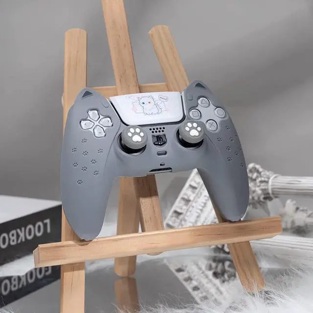 Alt view image 6 of 7 - GeekShare Grey Cat Paw PS5 Controller Skin Anti-Slip Silicone Skin Protective Cover Case for Playstation 5 DualSense Wireless Controller (Grey)