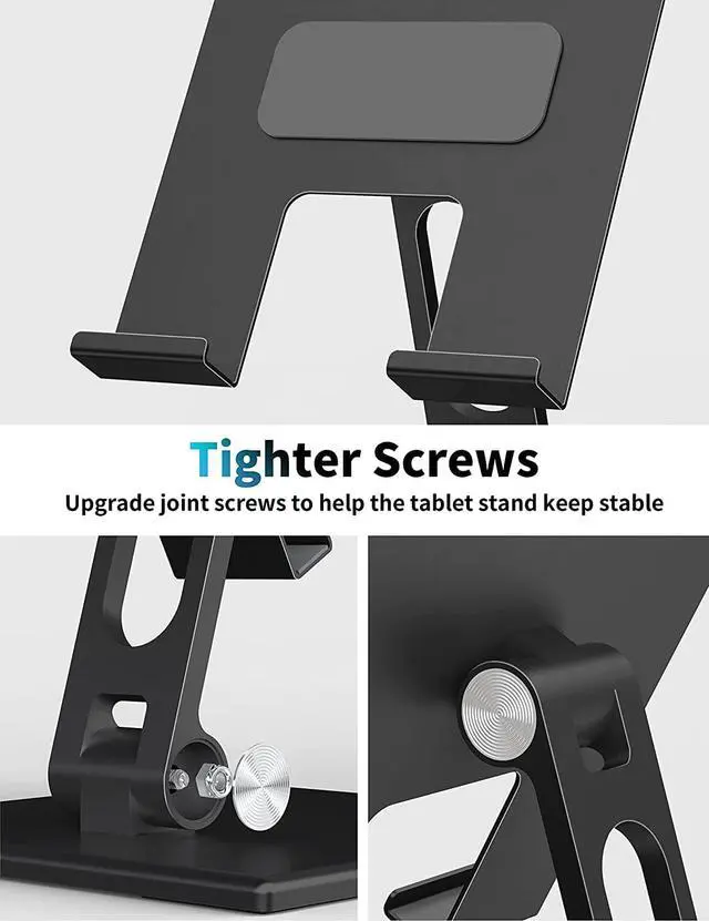 Alt view image 4 of 7 - Tablet Stand for Desk, Stable Tablet Holder with Heavy and Thickened Metal Base for Large Tablet Device, Multi-Angles Adjustable and Foldable, Universal Supports 4-13.3 Inches Tablet, Black