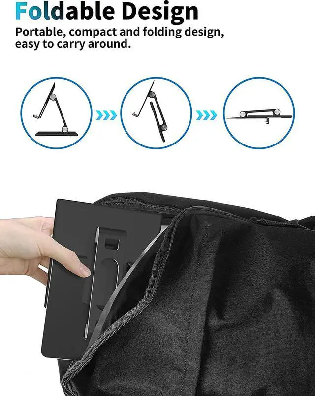 Alt view image 5 of 7 - Tablet Stand for Desk, Stable Tablet Holder with Heavy and Thickened Metal Base for Large Tablet Device, Multi-Angles Adjustable and Foldable, Universal Supports 4-13.3 Inches Tablet, Black