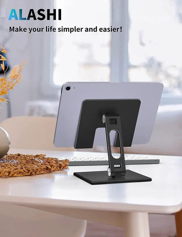 Alt view image 6 of 7 - Tablet Stand for Desk, Stable Tablet Holder with Heavy and Thickened Metal Base for Large Tablet Device, Multi-Angles Adjustable and Foldable, Universal Supports 4-13.3 Inches Tablet, Black