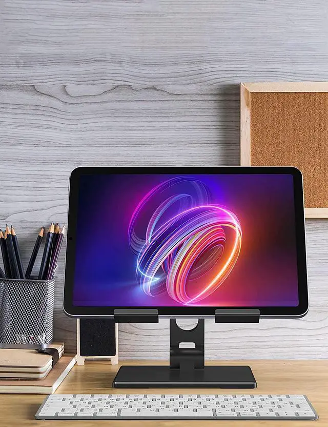Alt view image 7 of 7 - Tablet Stand for Desk, Stable Tablet Holder with Heavy and Thickened Metal Base for Large Tablet Device, Multi-Angles Adjustable and Foldable, Universal Supports 4-13.3 Inches Tablet, Black