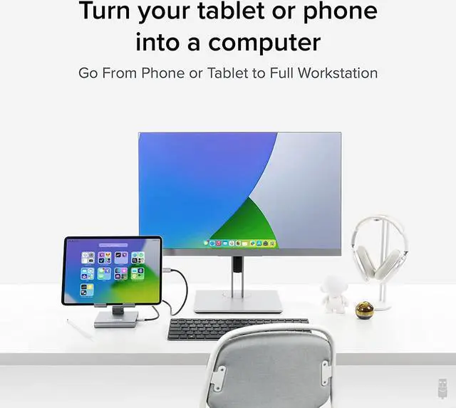 Alt view image 2 of 7 - Plugable 8-in-1 USB C Hub for iPad with Stand, 100W Pass-Through Charging, USB C Docking Station for iPad, 1x HDMI, 2X USB, Audio, SD, Driverless, Compatible with Windows, iPadOS, Phones, Tablets