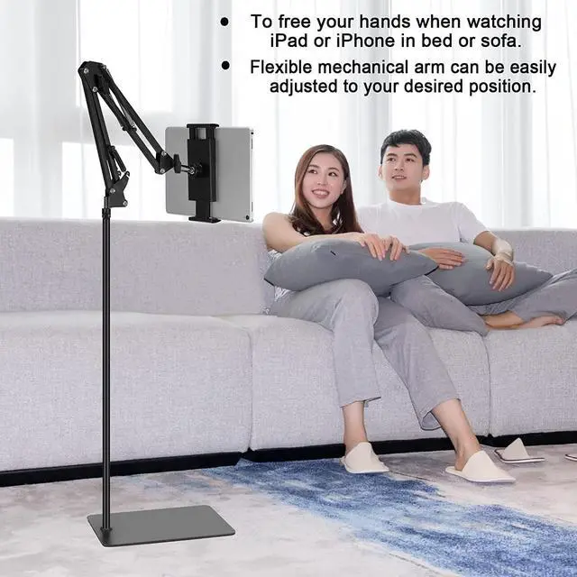 Alt view image 2 of 7 - Tablet Floor Stand Adjustable Universal 360-degree Rotatable Metal Tablet Holder Phone Stand for iPad/iPhoneX/iPad Pro or Other 4.7~12.9 Inch-Screen Devices (Black)