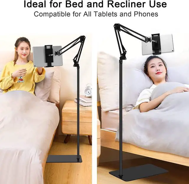 Alt view image 3 of 7 - Tablet Floor Stand Adjustable Universal 360-degree Rotatable Metal Tablet Holder Phone Stand for iPad/iPhoneX/iPad Pro or Other 4.7~12.9 Inch-Screen Devices (Black)
