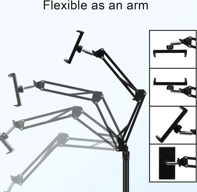 Alt view image 6 of 7 - Tablet Floor Stand Adjustable Universal 360-degree Rotatable Metal Tablet Holder Phone Stand for iPad/iPhoneX/iPad Pro or Other 4.7~12.9 Inch-Screen Devices (Black)
