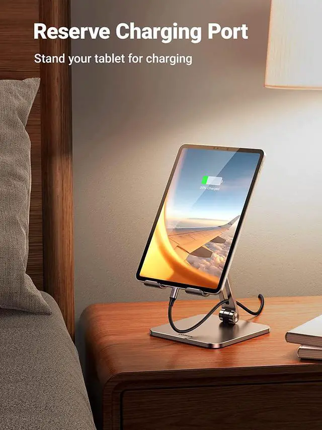 Alt view image 4 of 7 - Tablet Stand Compatible for iPad Desk Stand Holder Adjustable Aluminum Thicker Base Compatible with 2024 iPad Pro 13 12.9 11 Inch iPad Air 13 11 Mini for Home Office Desk Accessories Grey