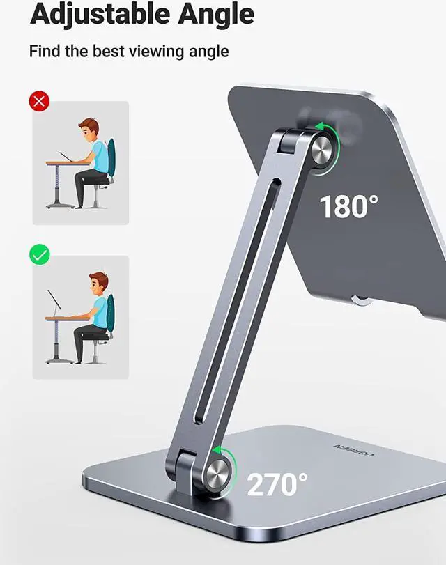 Alt view image 5 of 7 - Tablet Stand Compatible for iPad Desk Stand Holder Adjustable Aluminum Thicker Base Compatible with 2024 iPad Pro 13 12.9 11 Inch iPad Air 13 11 Mini for Home Office Desk Accessories Grey