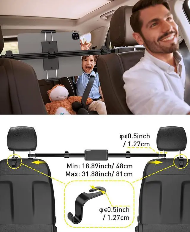 Alt view image 3 of 7 - Car Tablet Holder Mount for iPad: Headrest Tablet Stand for Car Back Seat Compatible with iPad Pro Air Mini | Galaxy Tab | Kindle Fire HD | Switch OLED or Other 4.7-16.1 Devices
