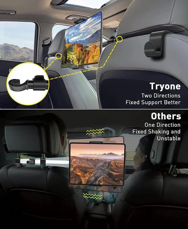 Alt view image 4 of 7 - Car Tablet Holder Mount for iPad: Headrest Tablet Stand for Car Back Seat Compatible with iPad Pro Air Mini | Galaxy Tab | Kindle Fire HD | Switch OLED or Other 4.7-16.1 Devices