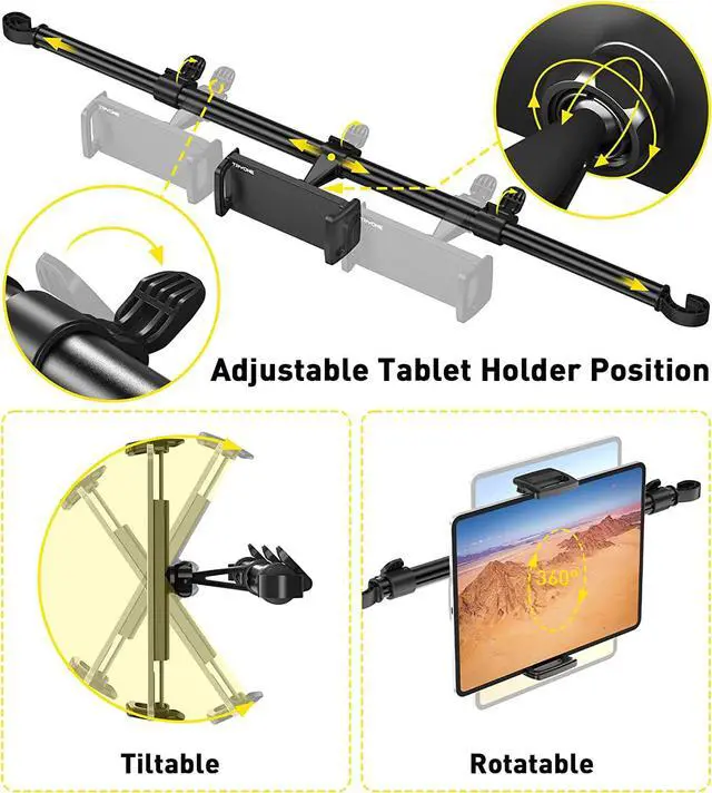 Alt view image 6 of 7 - Car Tablet Holder Mount for iPad: Headrest Tablet Stand for Car Back Seat Compatible with iPad Pro Air Mini | Galaxy Tab | Kindle Fire HD | Switch OLED or Other 4.7-16.1 Devices