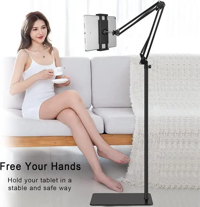 Alt view image 3 of 7 - Tablet Floor Stand Adjustable Universal 360-degree Rotatable Metal Tablet Holder Compatible with iPad/iPhoneX/iPad Pro or Other 5.5~12.9 Inches Devices (Black)