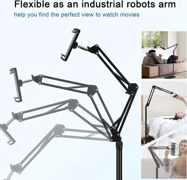 Alt view image 7 of 7 - Tablet Floor Stand Adjustable Universal 360-degree Rotatable Metal Tablet Holder Compatible with iPad/iPhoneX/iPad Pro or Other 5.5~12.9 Inches Devices (Black)
