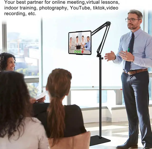 Alt view image 2 of 7 - Tablet Floor Stand Adjustable Universal 360-degree Rotatable Metal Tablet Holder Compatible with iPad/iPhoneX/iPad Pro or Other 5.5~12.9 Inches Devices (Black)
