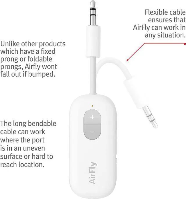 Alt view image 5 of 7 - AirFly SE | Bluetooth Wireless Transmitter/Adapter for AirPods/Wireless or Noise-Cancelling Headphones use on Airplanes and Gym Equipment 20+ hr Battery Life