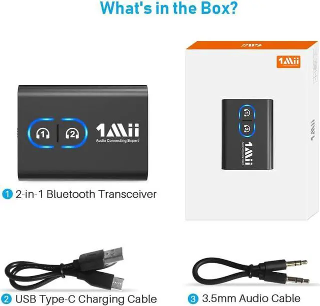 Alt view image 7 of 7 - 1Mii Bluetooth 5.3 Transmitter Receiver for TV to Wireless Headphones, Dual Link AptX Adaptive/Low Latency/HD Audio, Aux Bluetooth Audio Receiver Adapter for Home Stereo, Airplane, Boat, Gym