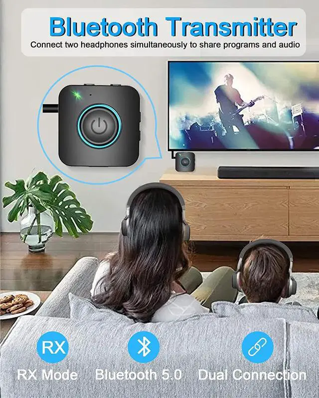 Alt view image 6 of 6 - Bluetooth Transmitter Receiver, LAICOMEIN V5.0 2-in-1 Adapter, Wireless for TV PC MP3 Gym Airplane, Receiver Speakers Headphones Boat Car