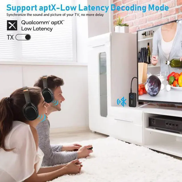 Alt view image 4 of 7 - YMOO Bluetooth 5.3 Transmitter Receiver for TV/Airplane, Supports 2 Headphones/Speaker with AptX Adaptive & Low Latency, 3.5mm Jack Aux HiFi Stereo Wireless Audio Adapter for Flight, Travel, Planes