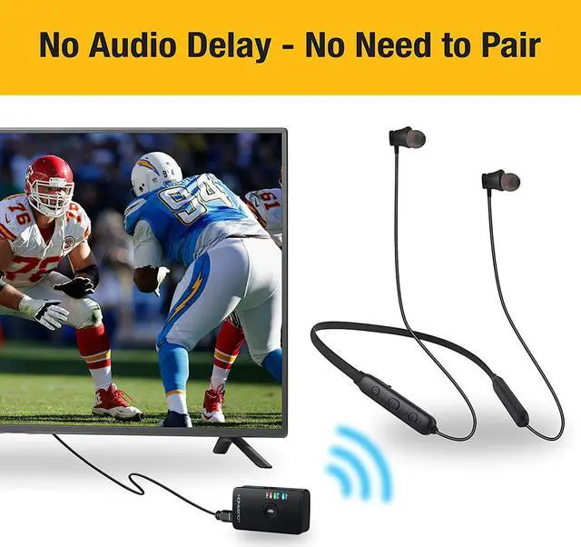 Alt view image 2 of 6 - HomeSpot Wireless Neckband Headphones for TV Watching with Bluetooth 5.3 aptX LL Transmitter No Delay Lightweight High Volume Ideal for Seniors 3.5mm Aux RCA TOSLINK Optical