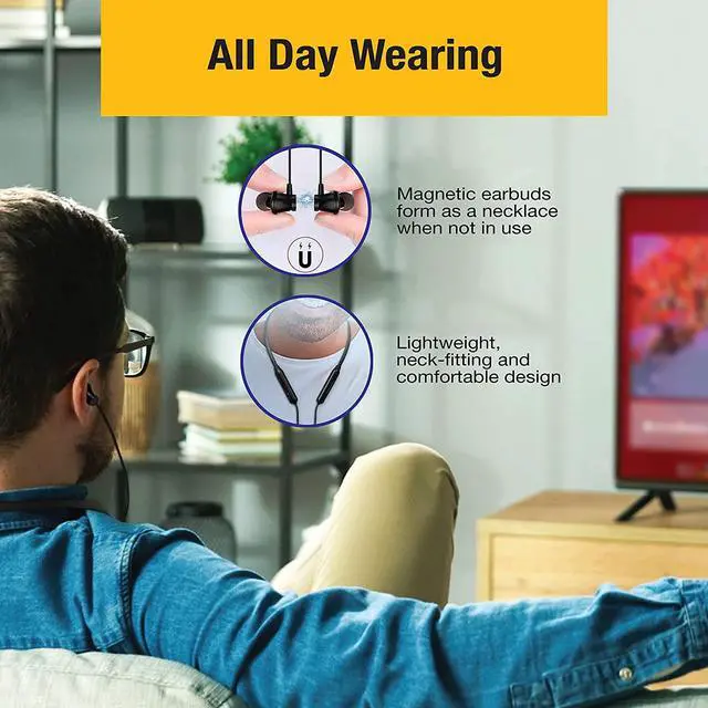Alt view image 3 of 6 - HomeSpot Wireless Neckband Headphones for TV Watching with Bluetooth 5.3 aptX LL Transmitter No Delay Lightweight High Volume Ideal for Seniors 3.5mm Aux RCA TOSLINK Optical