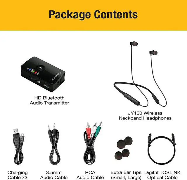 Alt view image 6 of 6 - HomeSpot Wireless Neckband Headphones for TV Watching with Bluetooth 5.3 aptX LL Transmitter No Delay Lightweight High Volume Ideal for Seniors 3.5mm Aux RCA TOSLINK Optical