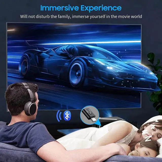 Alt view image 2 of 6 - JIMTAB USB Bluetooth Adapter,Bluetooth 5.0 Transmitter Receiver 2 in 1 Wireless Bluetooth Converter Built-in 2 3.5mm Audio Bluetooth for TV, Home Stereo, Car Stereo, Headphones, Speakers, PC